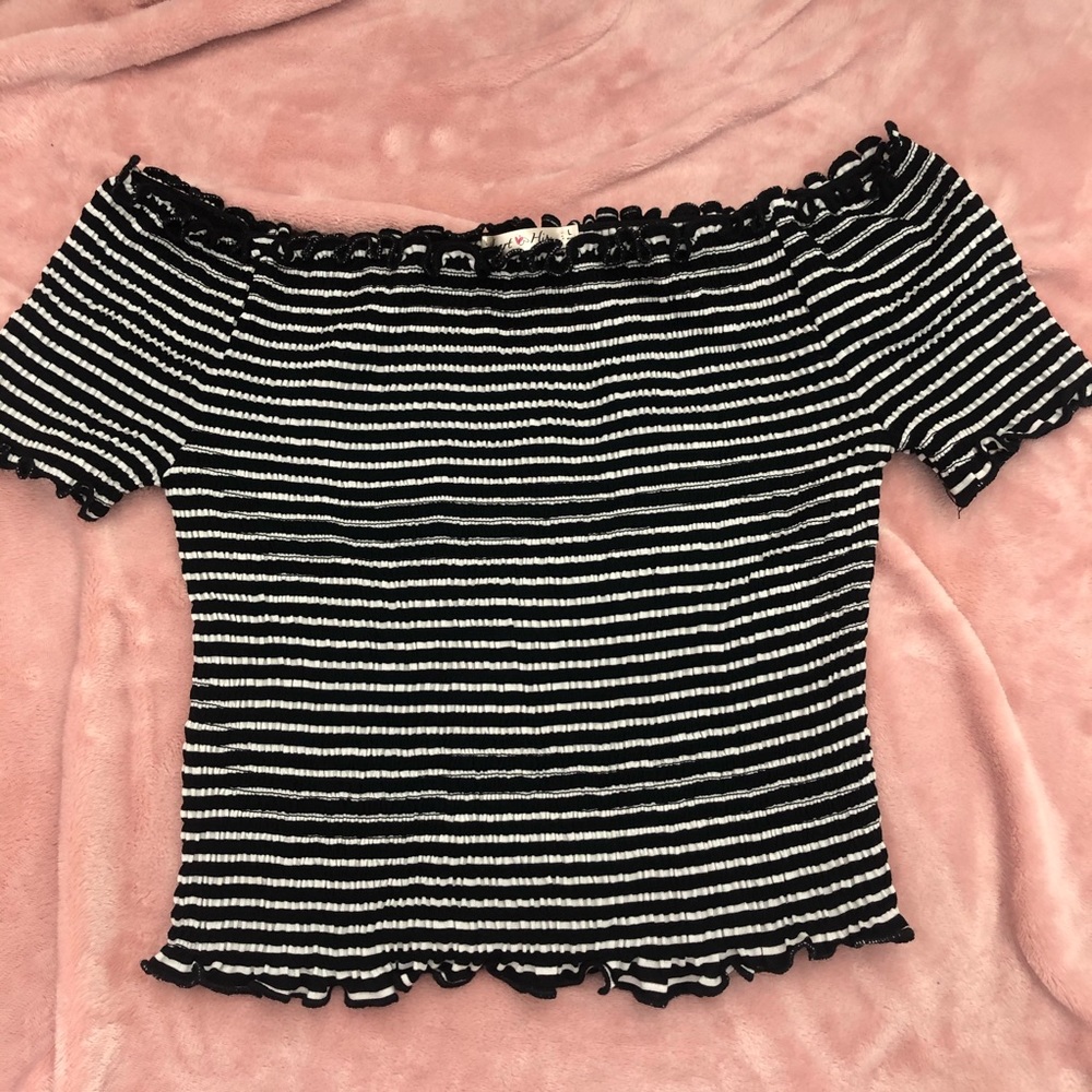 Stripe off shoulder crop top (Large)